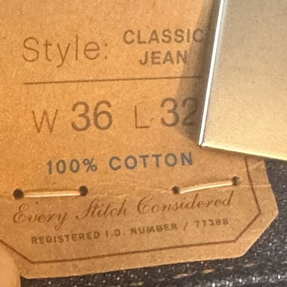 NEW J. Crew Classic Straight Leg Dark Wash Cotton Jeans, Size 36W/32L